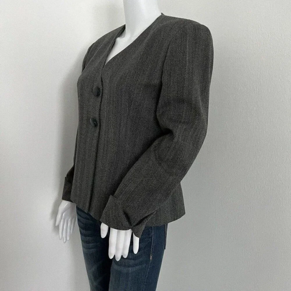 Vintage Christian Dior Women's Herringbone Jacket Size 8 Gray Worsted Wool USA